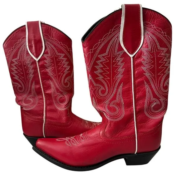 SF Boots Vintage Western Cowboy Rodeo Pull On Red Leather Women's Size 7.5