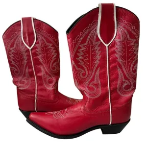 SF Boots Vintage Western Cowboy Rodeo Pull On Red Leather Women's Size 7.5