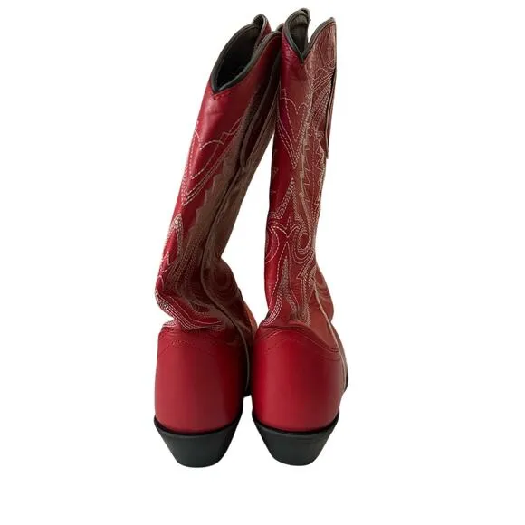 SF Boots Vintage Western Cowboy Rodeo Pull On Red Leather Women's Size 7.5