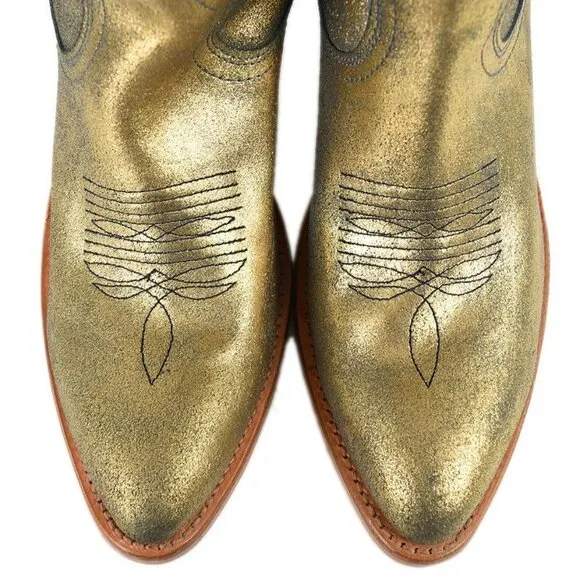 Shyanne Womens Gold Leather SASS Western Boots Pointed Toe Size 9.5