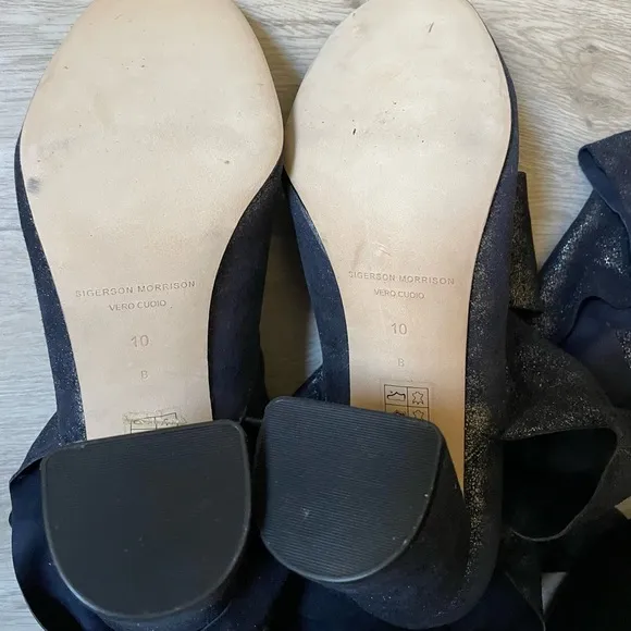 Sigerson Morrison Metallic Sally Sparkling Dark Blue Suede Heel Boots Size 10