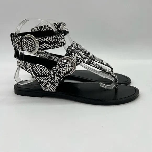 SIGERSON MORRISON SMCAITLYN2 BLACK  WHITE PHI PHI SNAKE PRINT SANDALS SZ 37