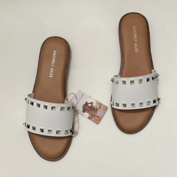 SINCERELY JULES Tyler White Studded Slide Sandals
