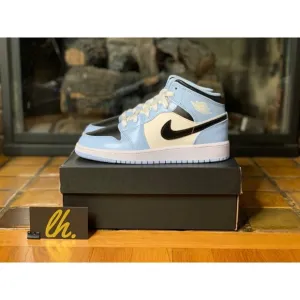 Size 6y/7.5w Air Jordan 1 Mid “Ice Blue” Athletic Basketball Sneakers 555112-401
