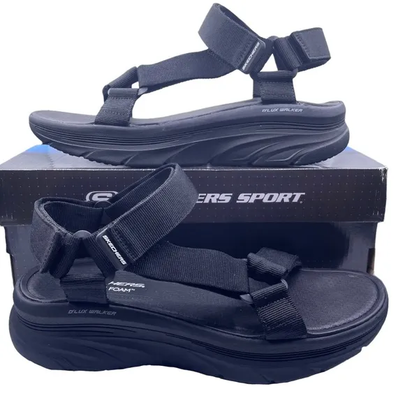 Skechers mens sport d’lux walker black sandals Size 12