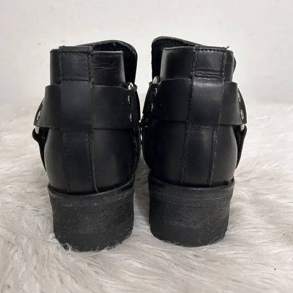 Skechers VTG 90s Black Leather Engineer Biker Boots Ankle Moto Sz 3 Chunky Kid’s