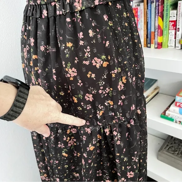 Slate &amp; Willow Black Floral Puff Sleeve Smocked Dress Sz XS