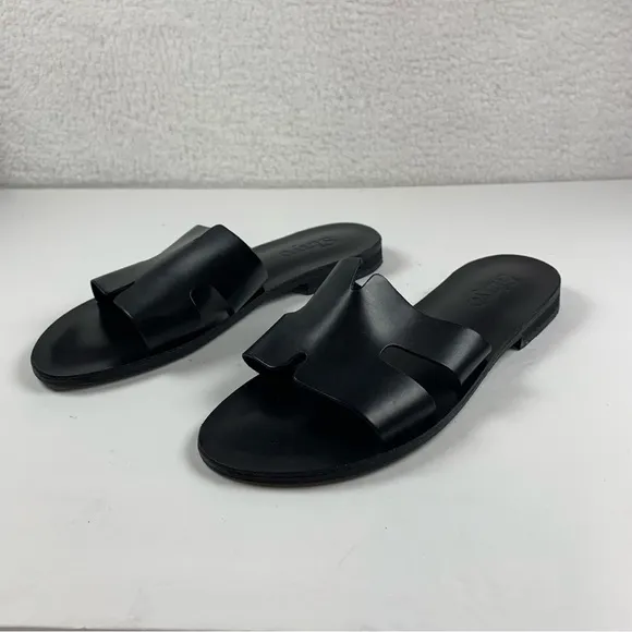 Slaye Womens Black Sandals Leather Greek EUR 40 US‎ 10 NWOB 7360