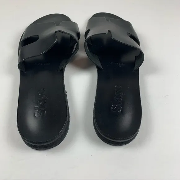 Slaye Womens Black Sandals Leather Greek EUR 40 US‎ 10 NWOB 7360