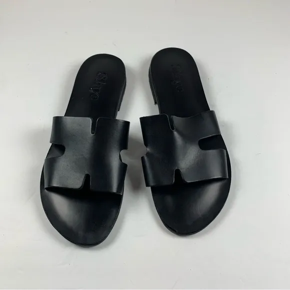 Slaye Womens Black Sandals Leather Greek EUR 40 US‎ 10 NWOB 7360