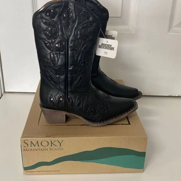 Smoky Mountain Black Victoria Sequin Cowgirl Boots Size 11 NEW