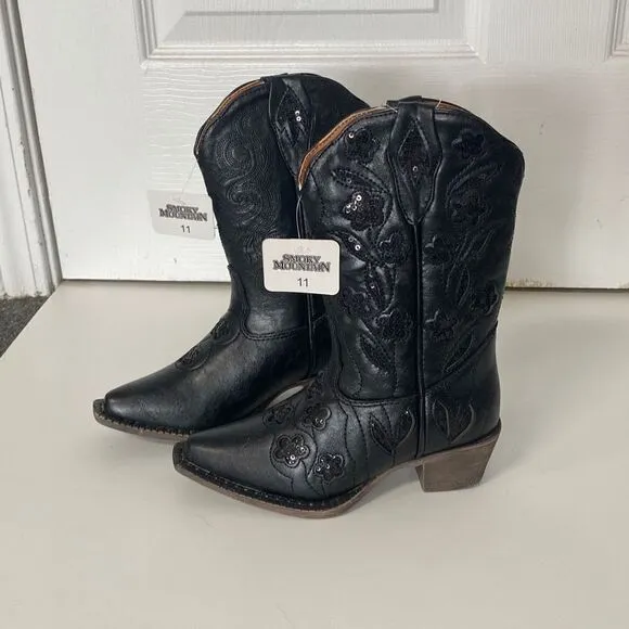 Smoky Mountain Black Victoria Sequin Cowgirl Boots Size 11 NEW