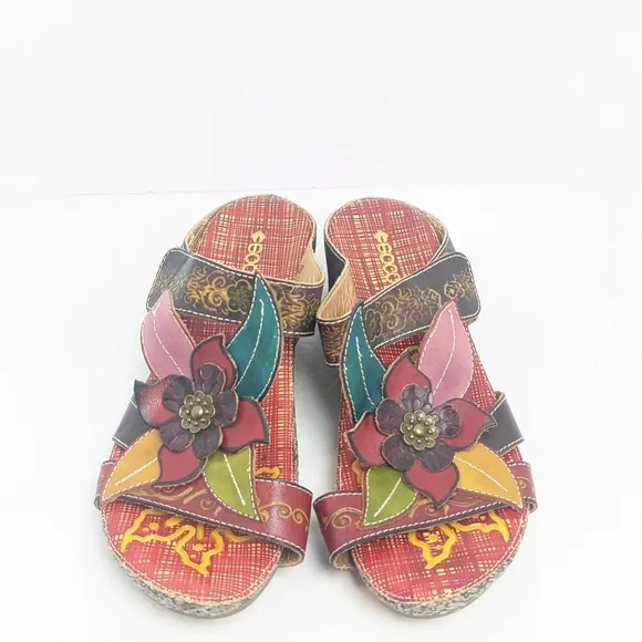Socofy leather floral sandals