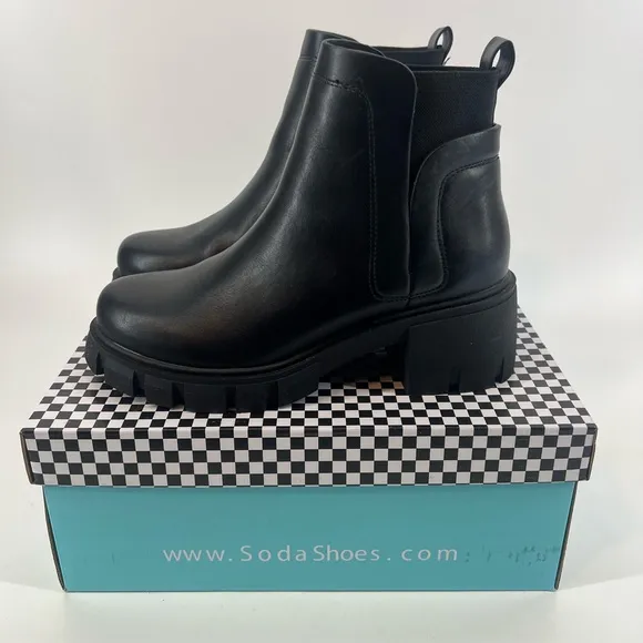 Soda Rita black lug sole chelsea ankle booties size 7.5 boots