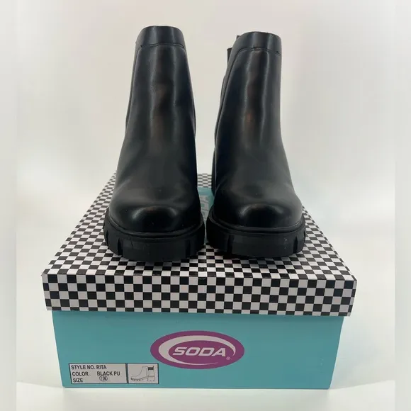 Soda Rita black lug sole chelsea ankle booties size 7.5 boots