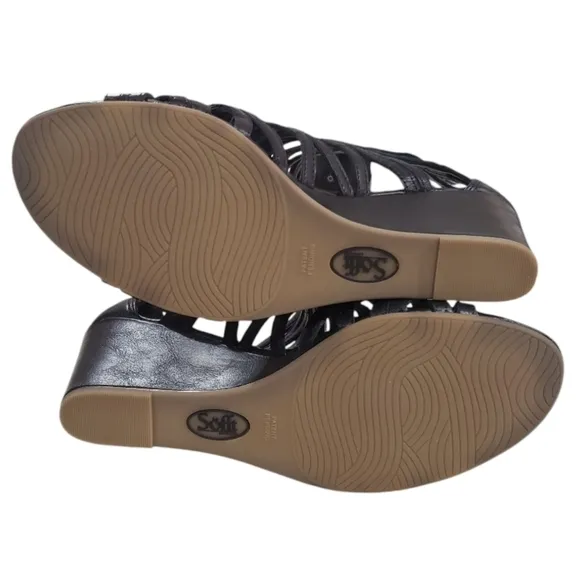 Sofft Francesca Leather Wedge Sandals With Back Zip Detail