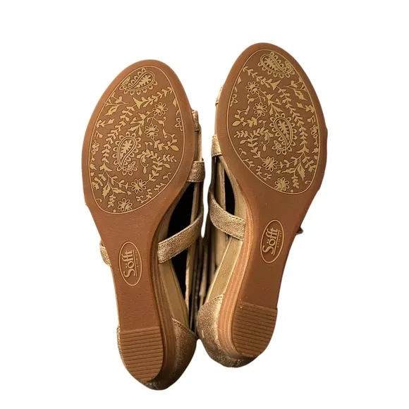 Sofft Gladiator Wedge Sandals Gold Strappy Zip Up Casual Shoes Size 8