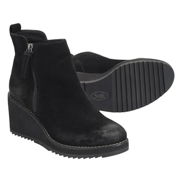 Sofft Womens Emeline Boots US 9.5M EU 41 Black Wedge Waterproof Suede NIB