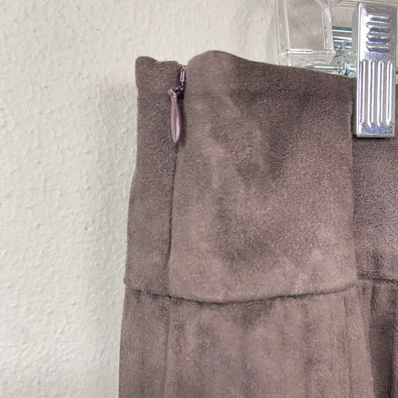 Soft Surroundings Pleated Skirt Size L Faux Suede A-Line Midi Brown Western Boho