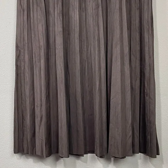Soft Surroundings Pleated Skirt Size L Faux Suede A-Line Midi Brown Western Boho