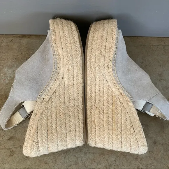 Soludos Gray Leather Espadrille Wedge Sandals Size 8