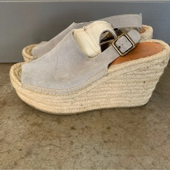 Soludos Gray Leather Espadrille Wedge Sandals Size 8