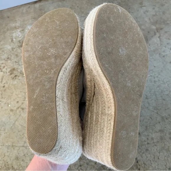 Soludos Gray Leather Espadrille Wedge Sandals Size 8