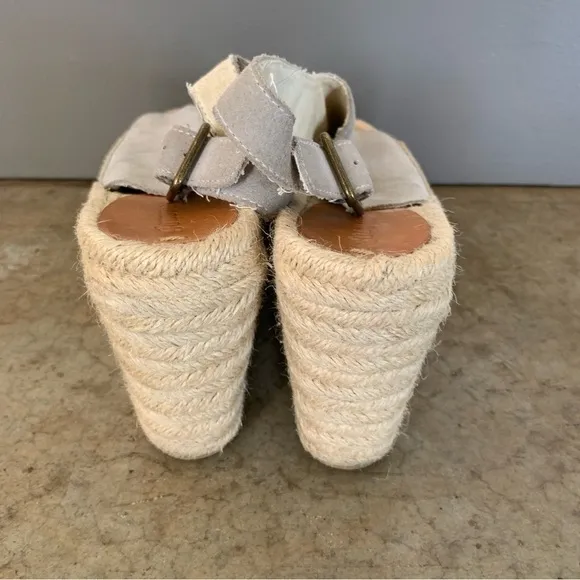 Soludos Gray Leather Espadrille Wedge Sandals Size 8