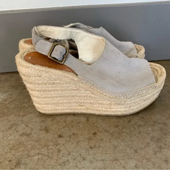 Soludos Gray Leather Espadrille Wedge Sandals Size 8