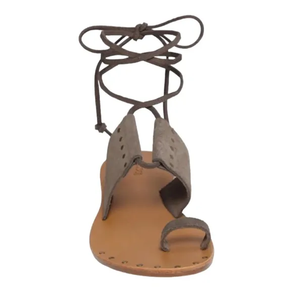 SOLUDOS MILOS DOVE GREY STUDDED SUEDE ANKLE WRAP SANDALS **NWT**