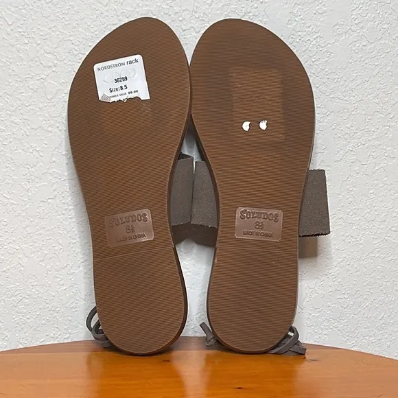 SOLUDOS MILOS DOVE GREY STUDDED SUEDE ANKLE WRAP SANDALS **NWT**