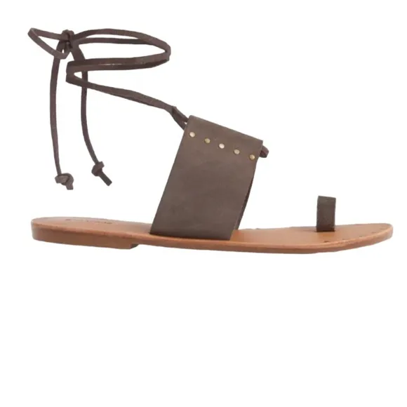 SOLUDOS MILOS DOVE GREY STUDDED SUEDE ANKLE WRAP SANDALS **NWT**