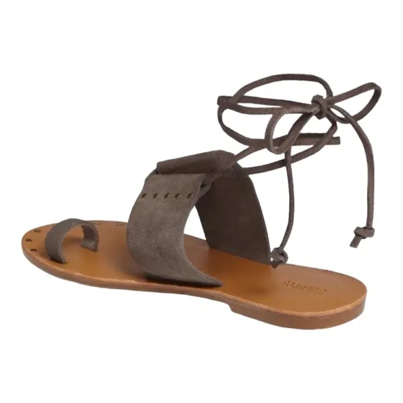 SOLUDOS MILOS DOVE GREY STUDDED SUEDE ANKLE WRAP SANDALS **NWT**