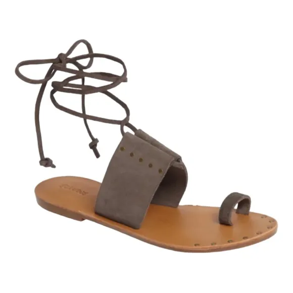 SOLUDOS MILOS DOVE GREY STUDDED SUEDE ANKLE WRAP SANDALS **NWT**