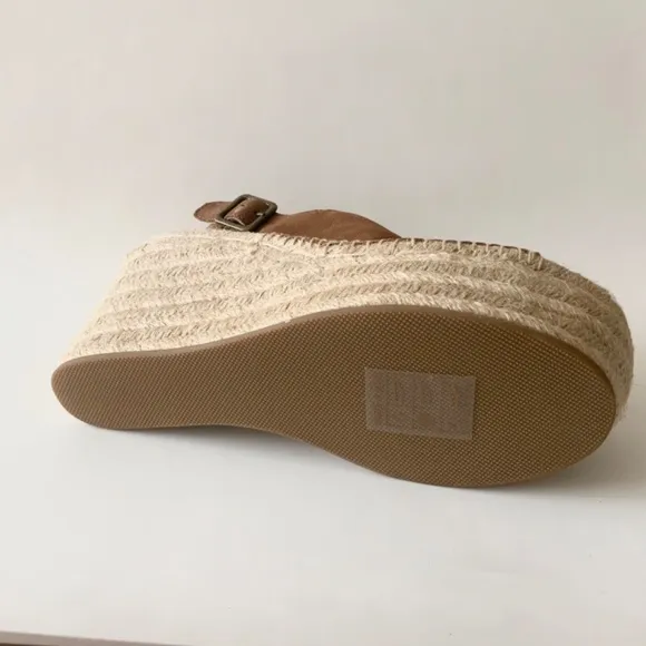 Soludos Sevilla Walnut Tan Suede Espadrille Platform Wedge Slingback Sandals 8.5