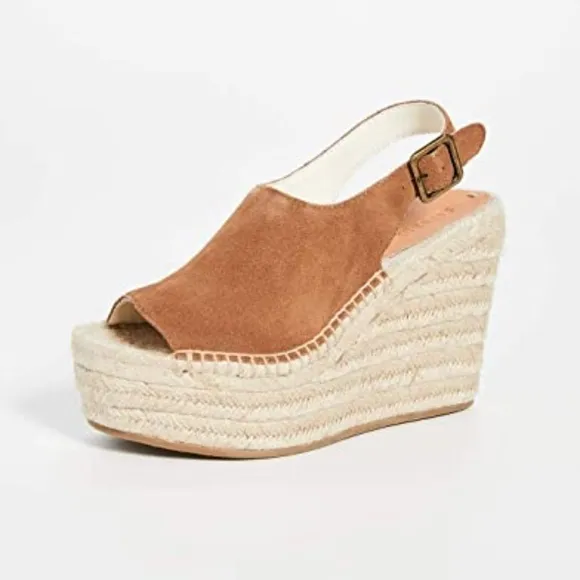 Soludos Sevilla Walnut Tan Suede Espadrille Platform Wedge Slingback Sandals 8.5