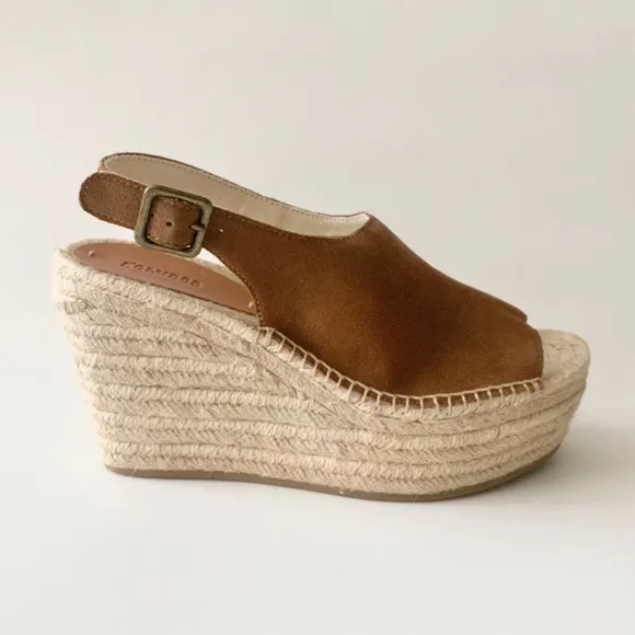 Soludos Sevilla Walnut Tan Suede Espadrille Platform Wedge Slingback Sandals 8.5