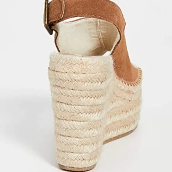 Soludos Sevilla Walnut Tan Suede Espadrille Platform Wedge Slingback Sandals 8.5