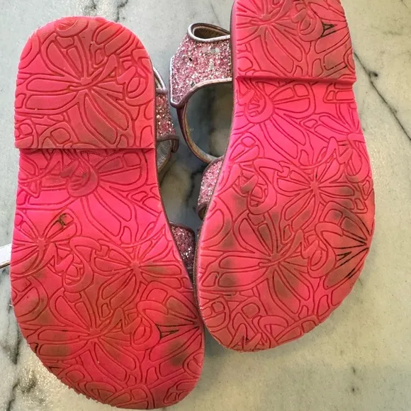 Sophia Webster Mini Pink glitter Heart-Patch Leather Sandals size 26