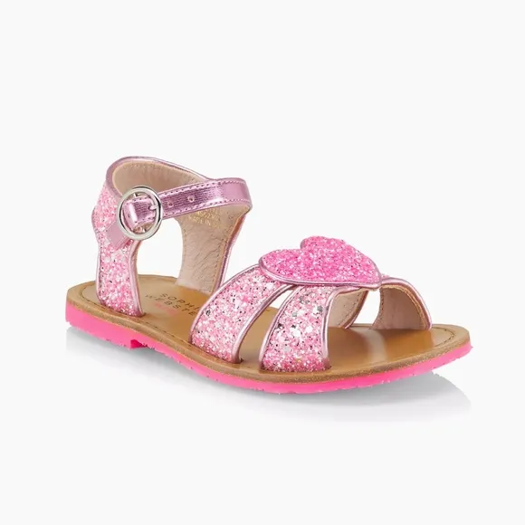 Sophia Webster Mini Pink glitter Heart-Patch Leather Sandals size 26