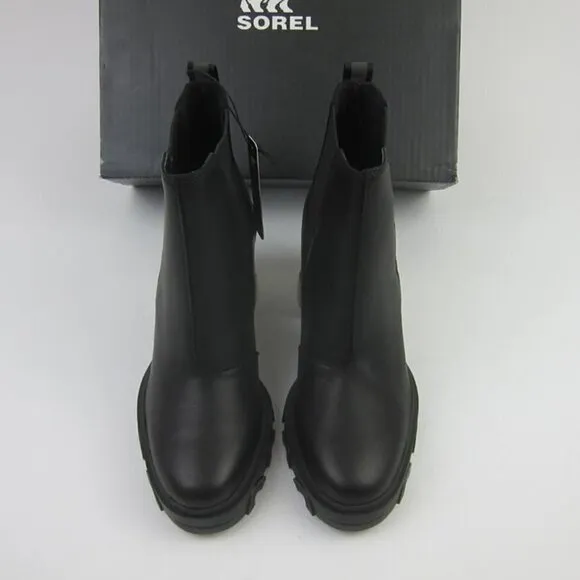 Sorel 10 Black Leather Boots High Heel Chelsea Ankle Waterproof NEW IN BOX