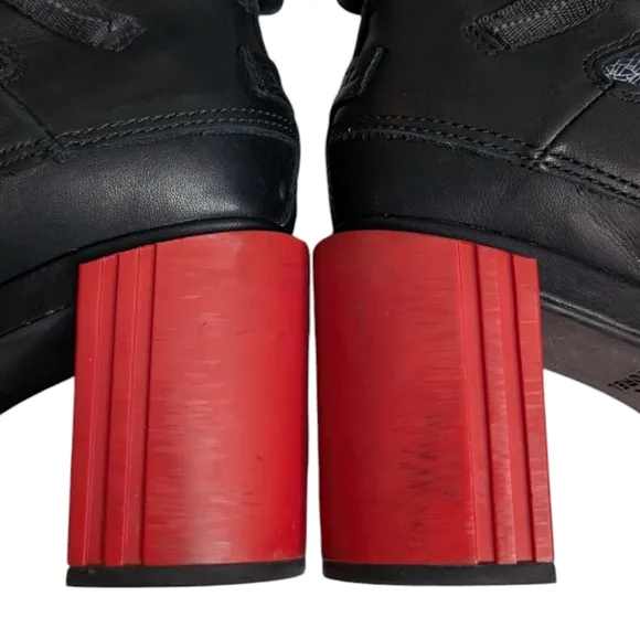 Sorel Black Lace Shatter Leather Boots w/ Red Chunky Heel Ankle Boots Size 7.5