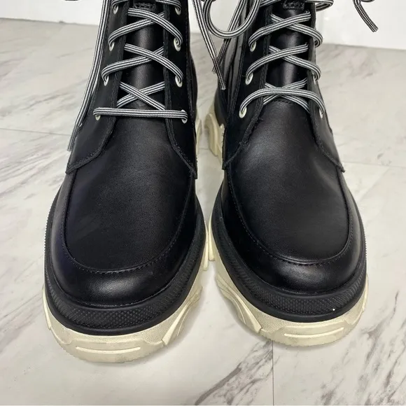 Sorel Brex Black Leather Lace Up Chunky Sole Boot 8