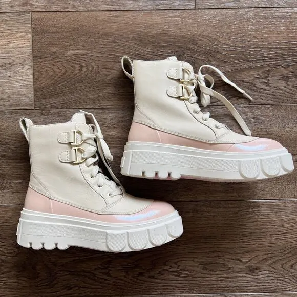 Sorel Caribou Waterproof Boots Womens 8.5 Combat Leather Upper Rubber Sole NWOB