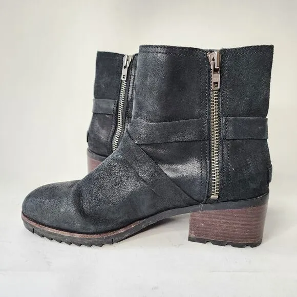 Sorel Cate Buckle Boots Size 8.5 Black Leather Leather Waterproof Block Heel