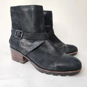 Sorel Cate Buckle Boots Size 8.5 Black Leather Leather Waterproof Block Heel