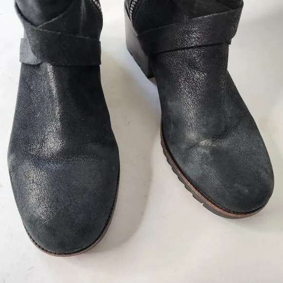 Sorel Cate Buckle Boots Size 8.5 Black Leather Leather Waterproof Block Heel