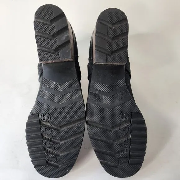 Sorel Cate Buckle Boots Size 8.5 Black Leather Leather Waterproof Block Heel
