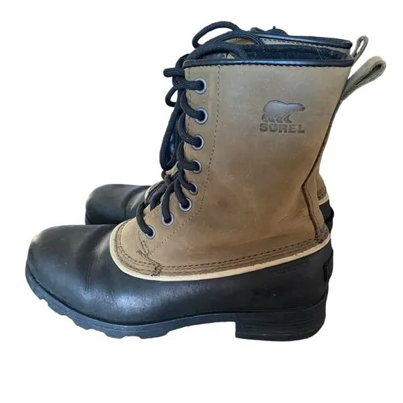 Sorel Emelie 1964 Waterproof Lace Up Boots Brown Tan Black size 6