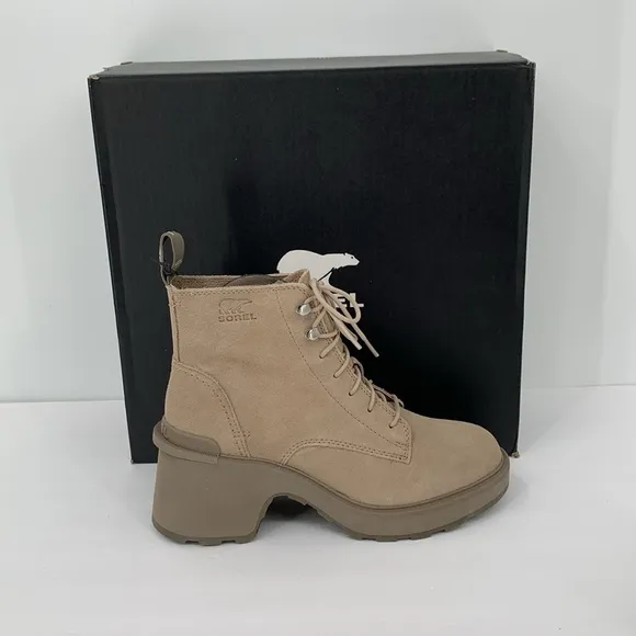 Sorel Hi-line lug boots suede leather waterproof chunky platform Taupe tan 8.5